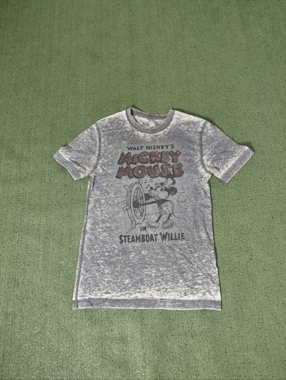 Disney Mickey Mouse In Steamboat Willie Cartoon Retro Dark Gray & White T Shirt